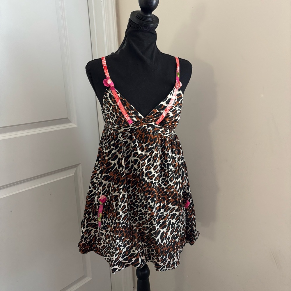 Betsey Johnson Y2K cheetah print nightie/slip/baby doll lingerie.